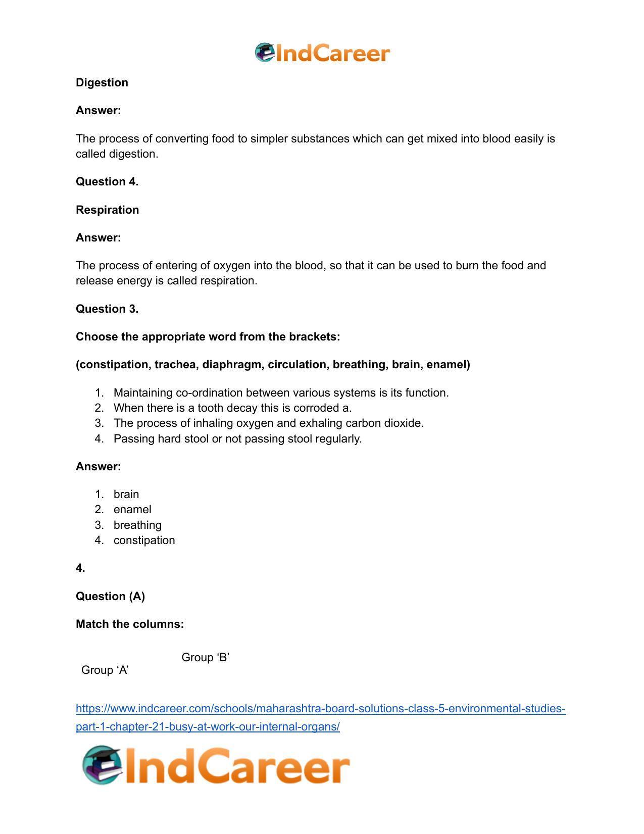 Maharashtra Board Solutions Class 5-Environmental Studies (Part 1): Chapter 21- Busy at Work - Our Internal Organs - Page 13