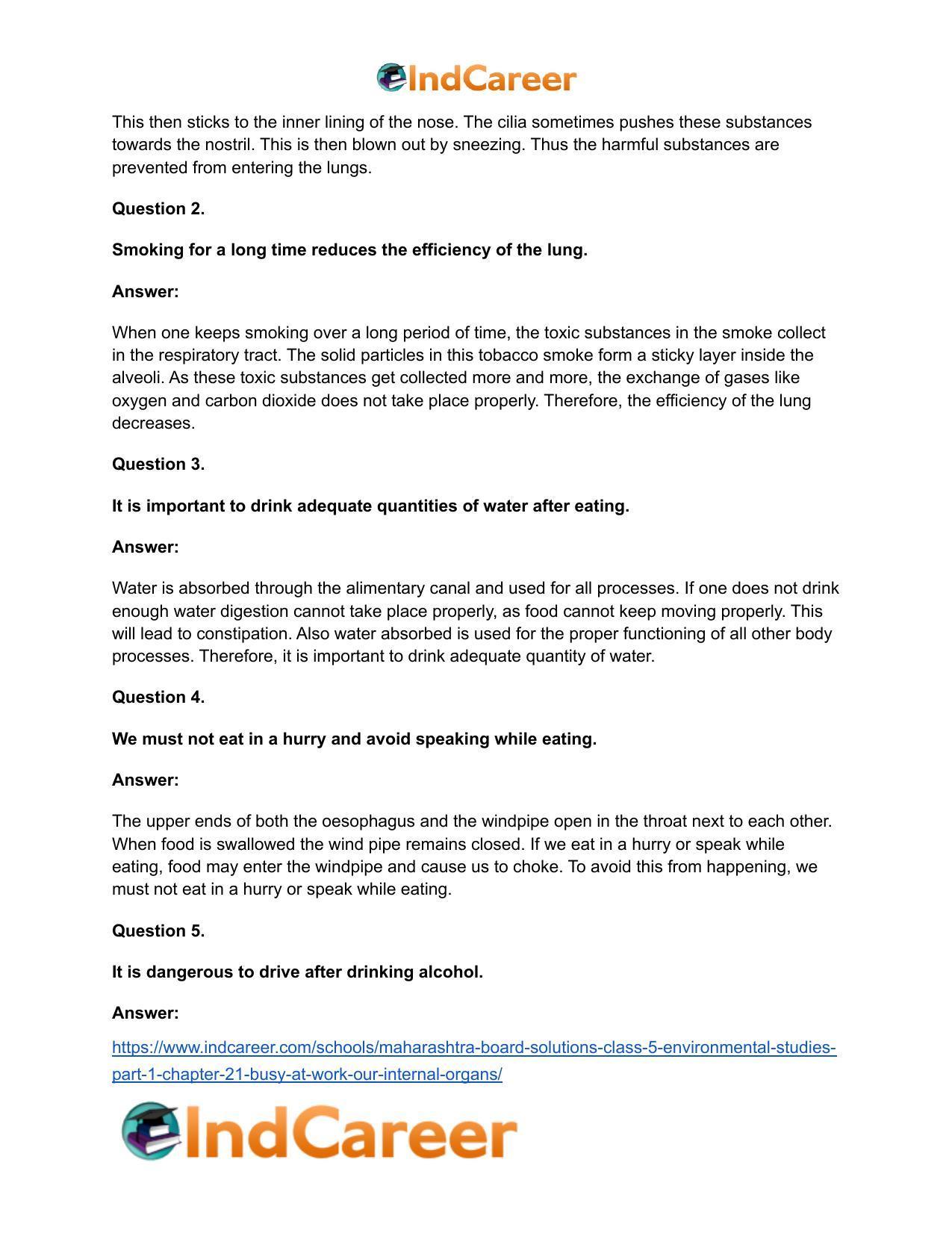 Maharashtra Board Solutions Class 5-Environmental Studies (Part 1): Chapter 21- Busy at Work - Our Internal Organs - Page 17