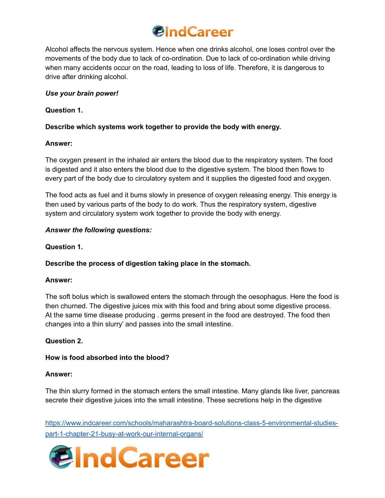 Maharashtra Board Solutions Class 5-Environmental Studies (Part 1): Chapter 21- Busy at Work - Our Internal Organs - Page 18