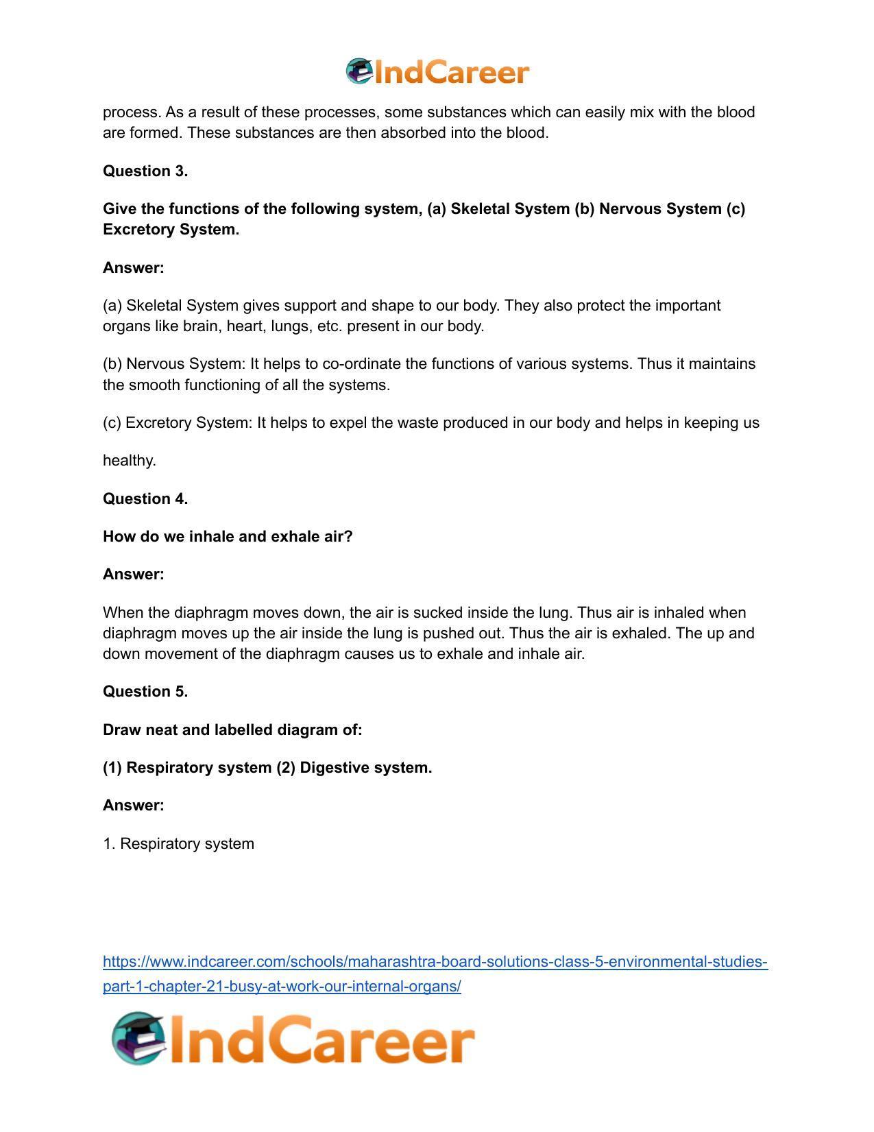 Maharashtra Board Solutions Class 5-Environmental Studies (Part 1): Chapter 21- Busy at Work - Our Internal Organs - Page 19