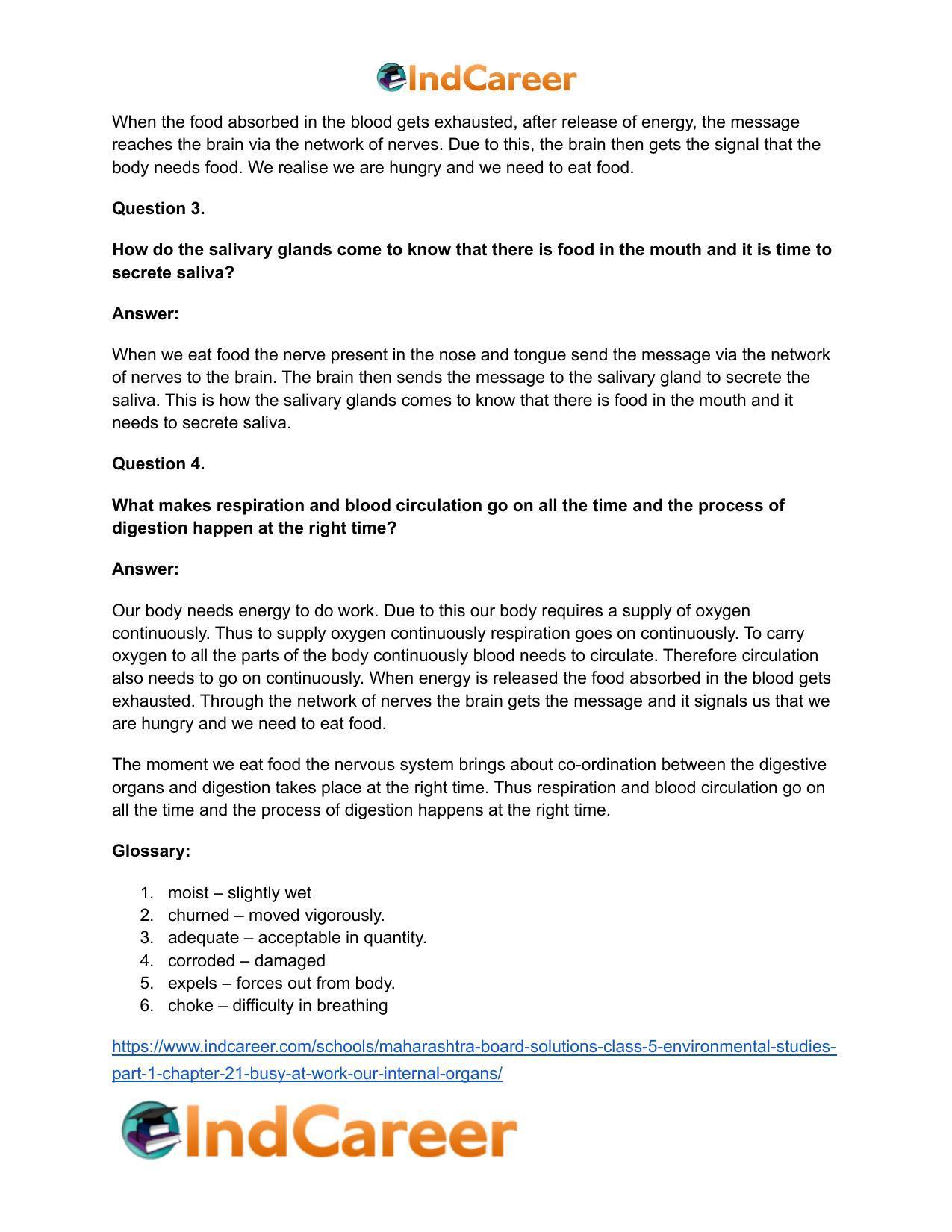Maharashtra Board Solutions Class 5-Environmental Studies (Part 1): Chapter 21- Busy at Work - Our Internal Organs - Page 22