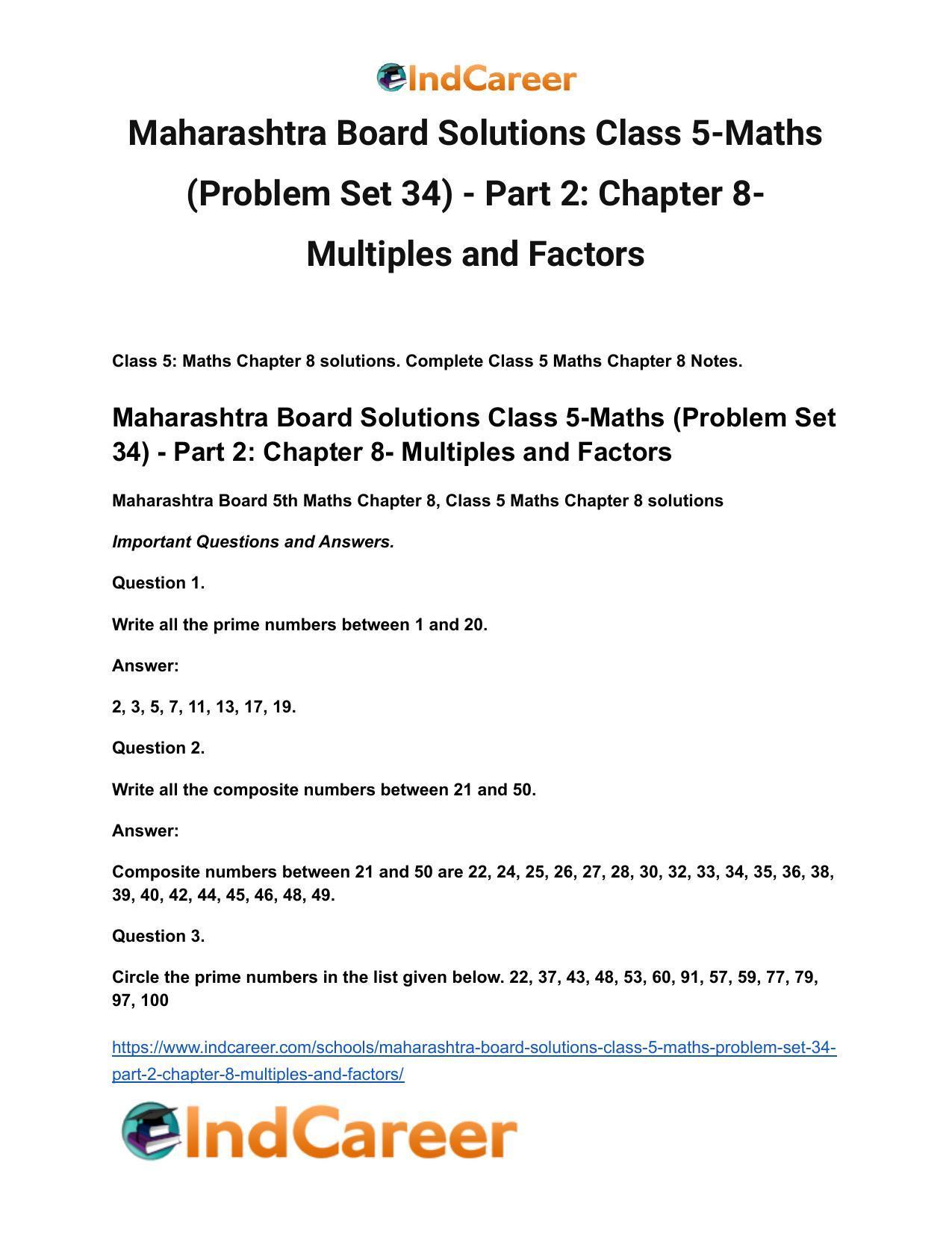 Maharashtra Board Solutions Class 5-Maths (Problem Set 34) - Part 2: Chapter 8- Multiples and Factors - Page 2