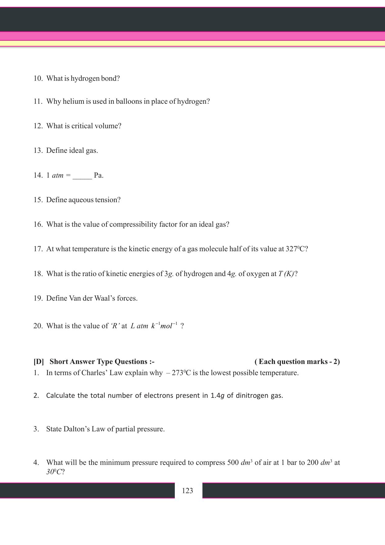 Tripura Board Class 11 Chemistry English Version Workbooks - Page 129