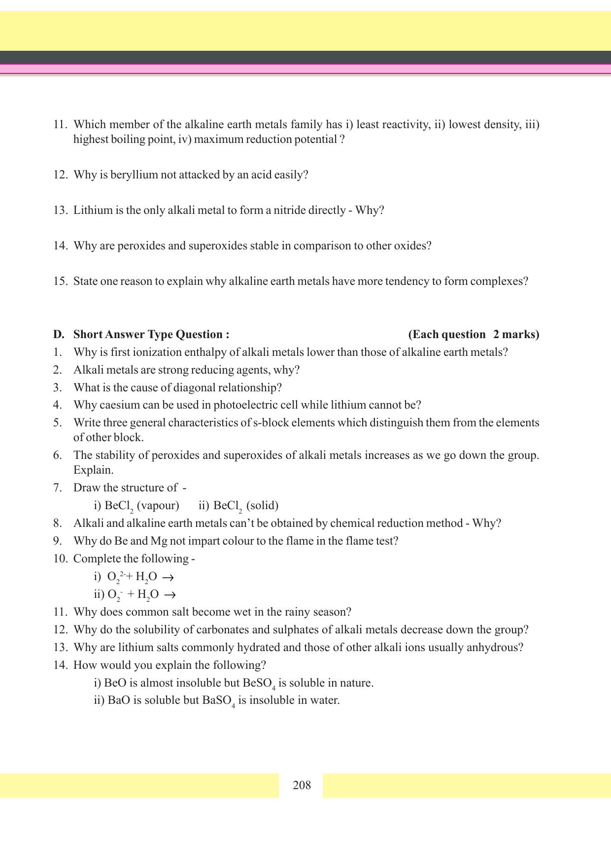 Tripura Board Class 11 Chemistry English Version Workbooks - Page 214