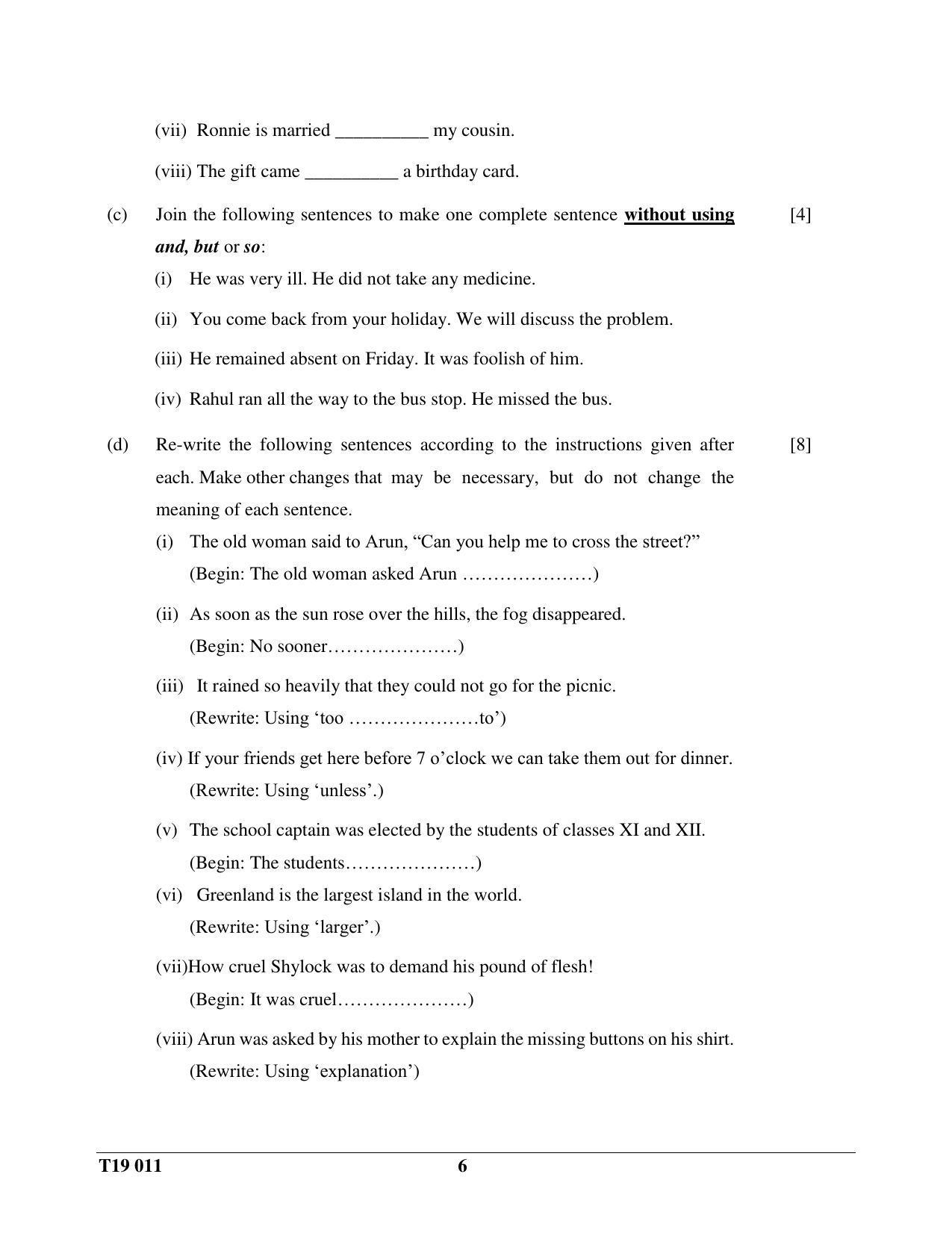 ICSE Class 10 English Paper I 2019 Question Paper - Page 6