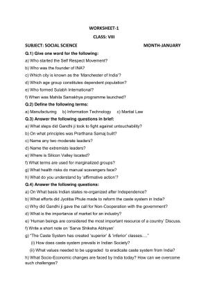CBSE Worksheets for Class 8 Social Science Assignment 6