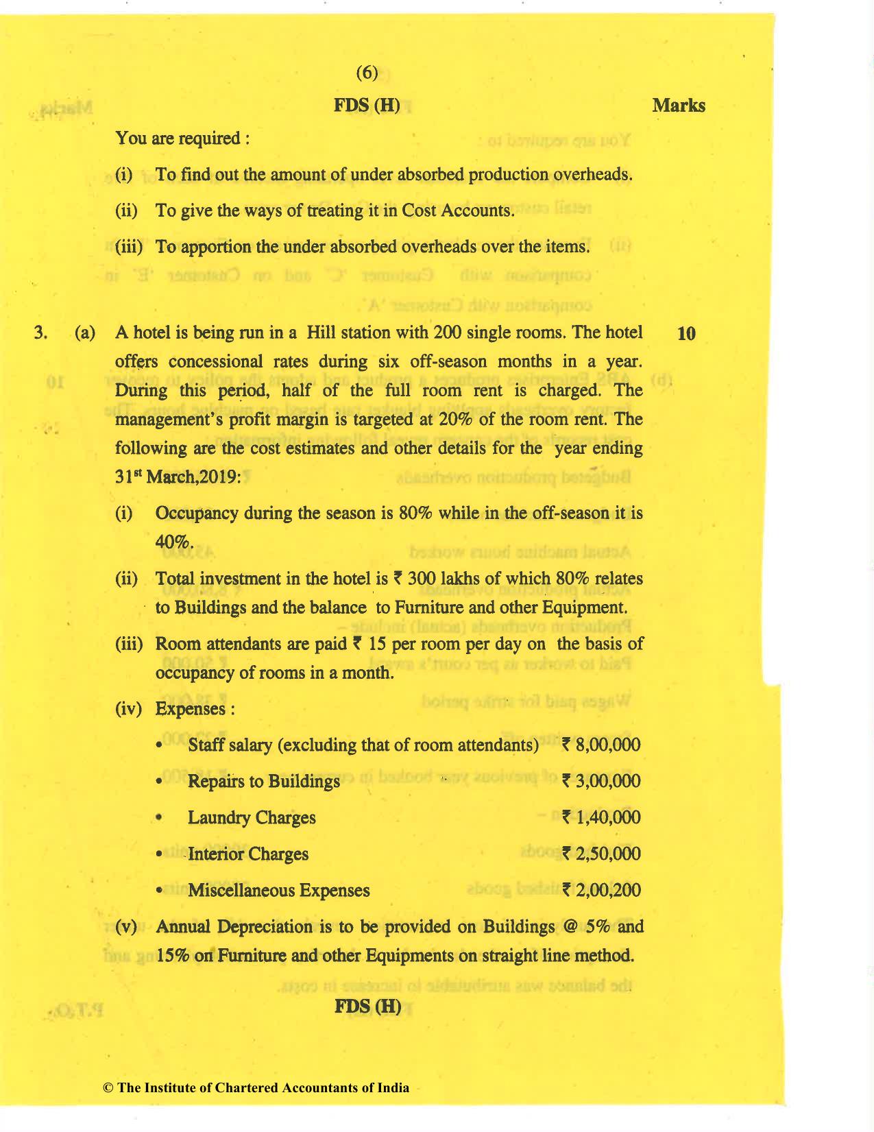 CA Inter Nov 2019 Question Paper - Paper 3 – Cost and Management Accounting - Page 6