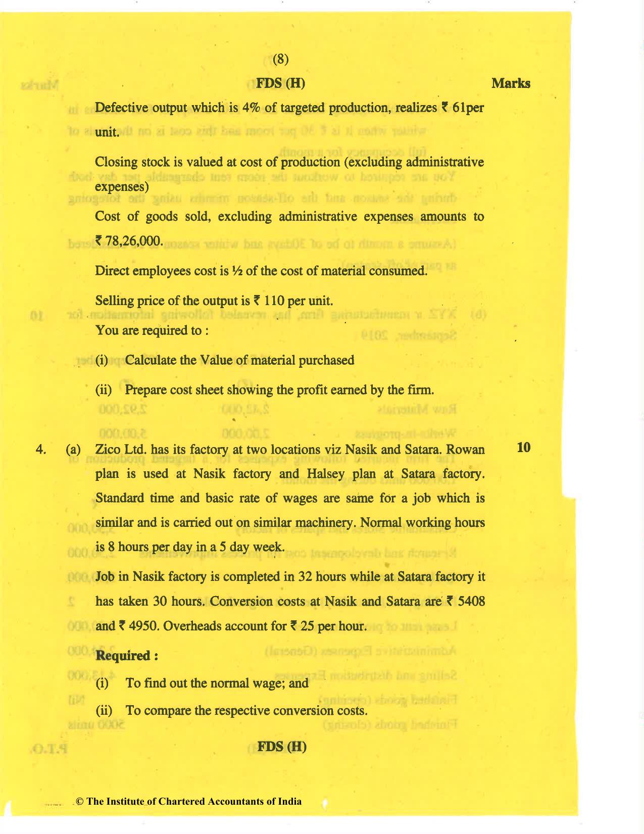 CA Inter Nov 2019 Question Paper - Paper 3 – Cost and Management Accounting - Page 8