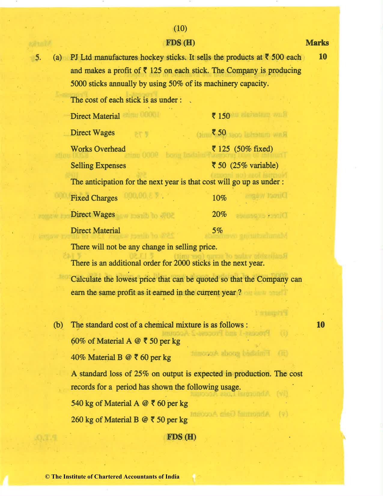 CA Inter Nov 2019 Question Paper - Paper 3 – Cost and Management Accounting - Page 10