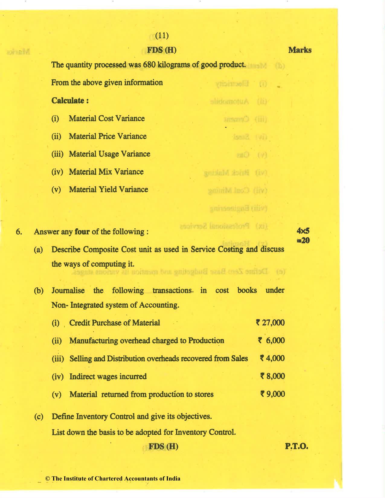 CA Inter Nov 2019 Question Paper - Paper 3 – Cost and Management Accounting - Page 11