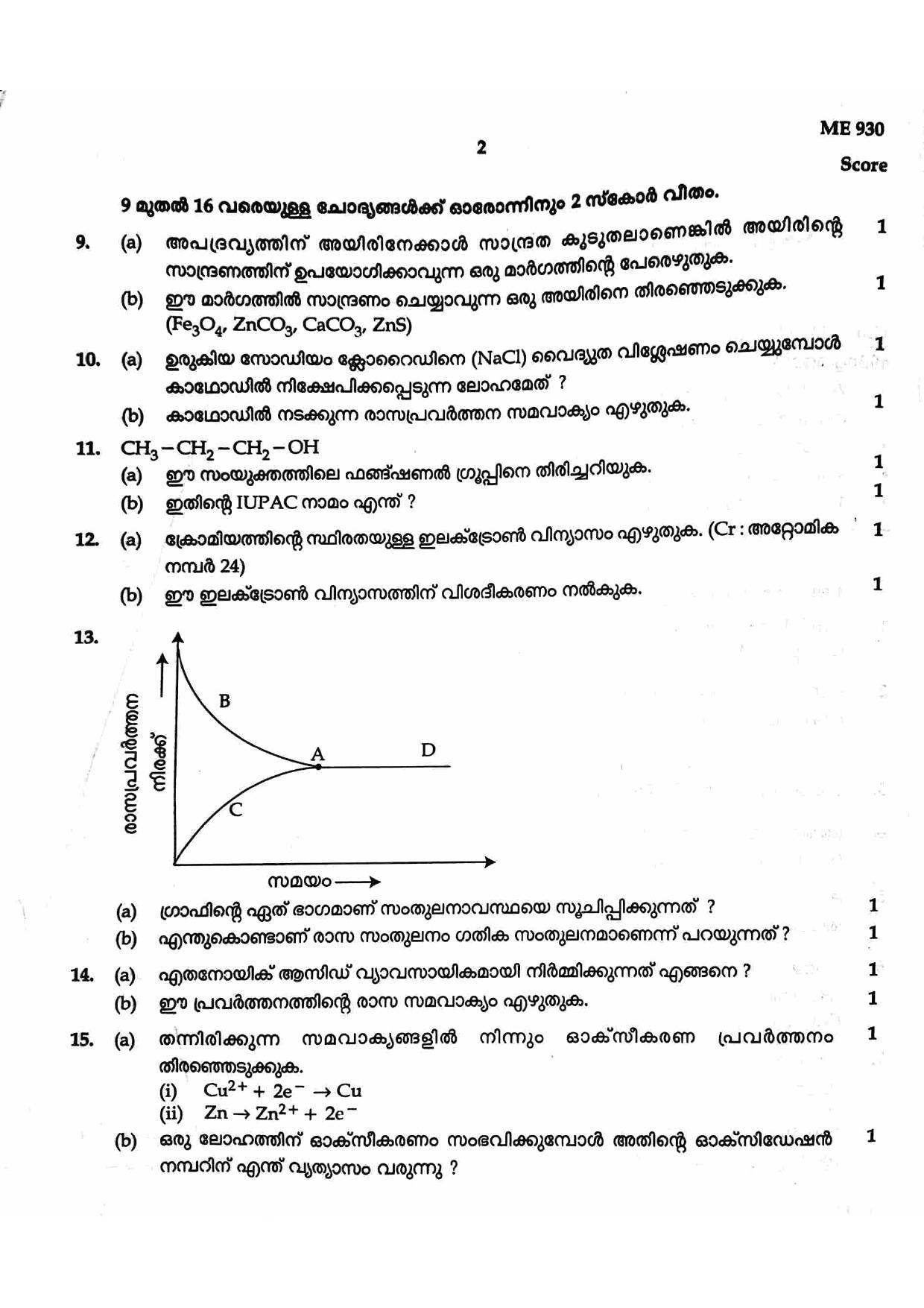 Kerala SSLC 2021 Chemistry Question Paper (MM) (Model) - Page 2
