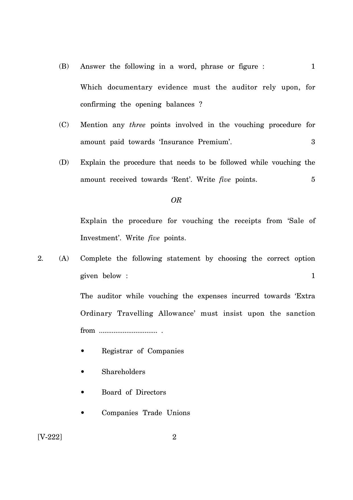 Goa Board Class 12 Principles & Practice of Auditing  2019 (March 2019) Question Paper - Page 2