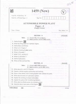 AP Intermediate 2nd Year Vocational Question Paper September-2021- Automoblie_Power_Plant-I
