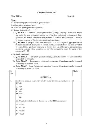 NIOS Class 12 Computer Science Sample Paper