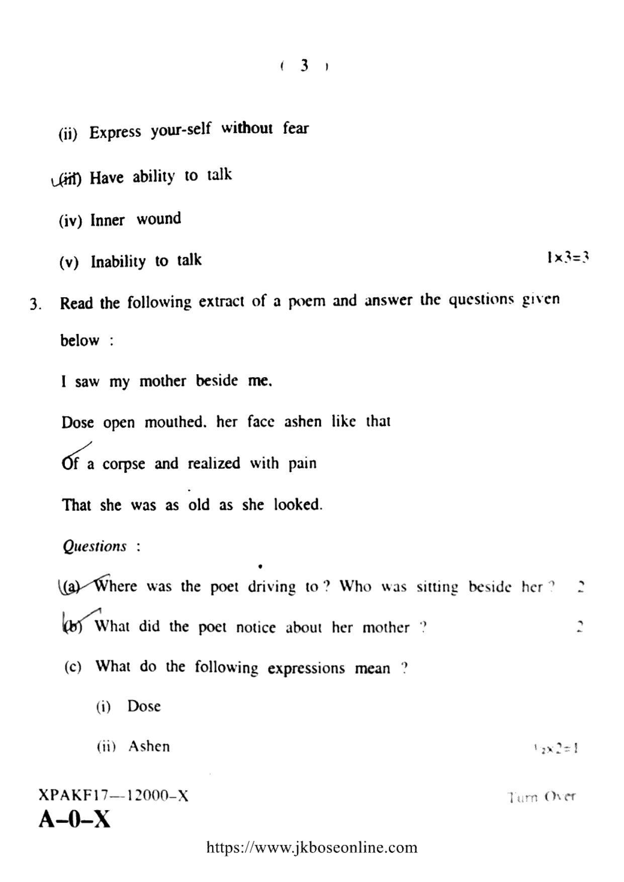 JKBOSE CLASS 10 English 12000-X 2017 - Page 3