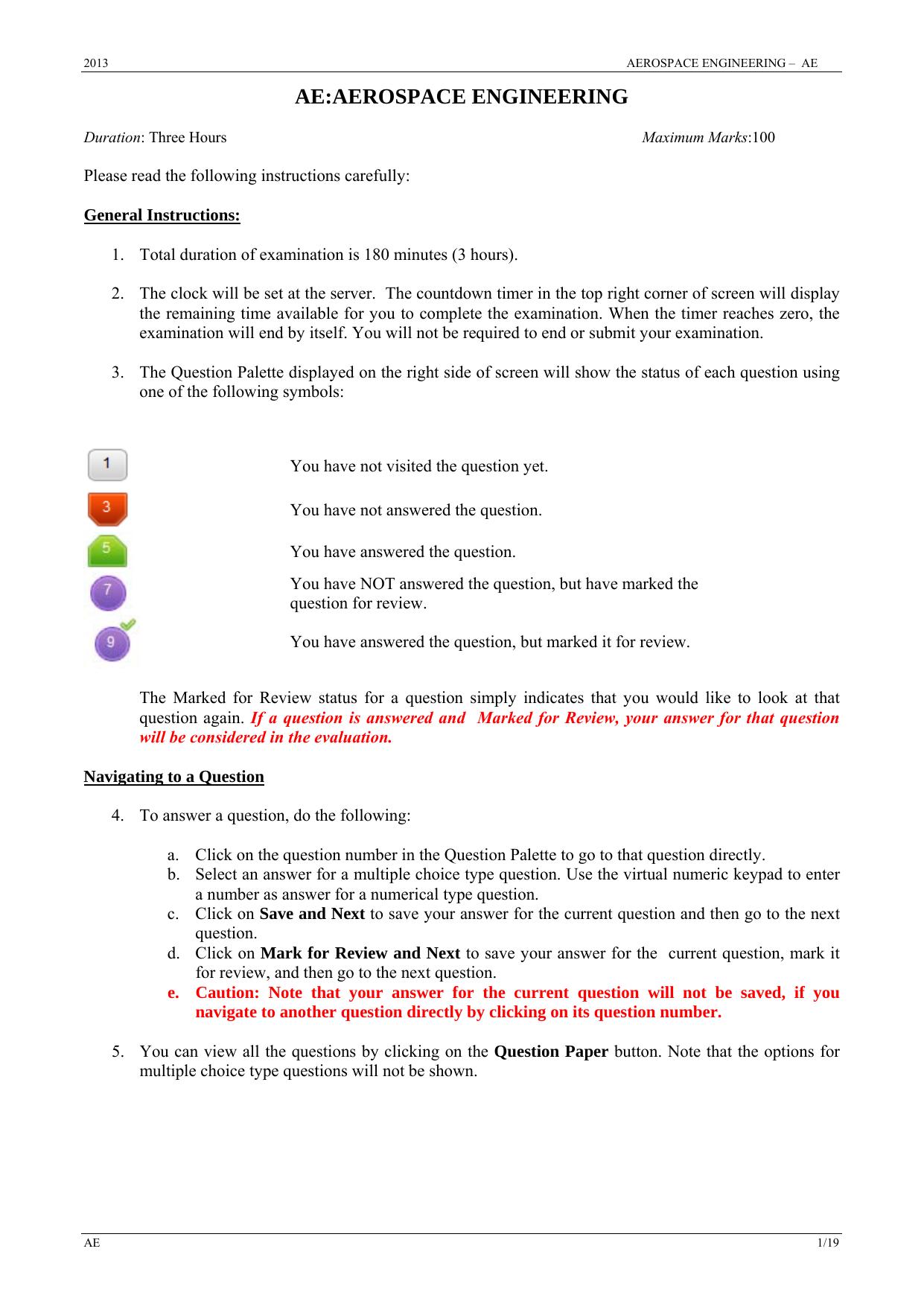 GATE 2013 Aerospace Engineering (AE) Question Paper with Answer Key - Page 1