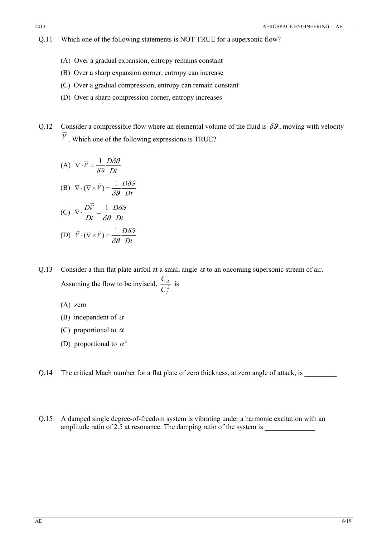 GATE 2013 Aerospace Engineering (AE) Question Paper with Answer Key - Page 6