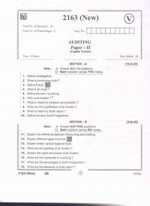 AP Intermediate 2nd Year Vocational Question Paper September-2021-  Auditing-II
