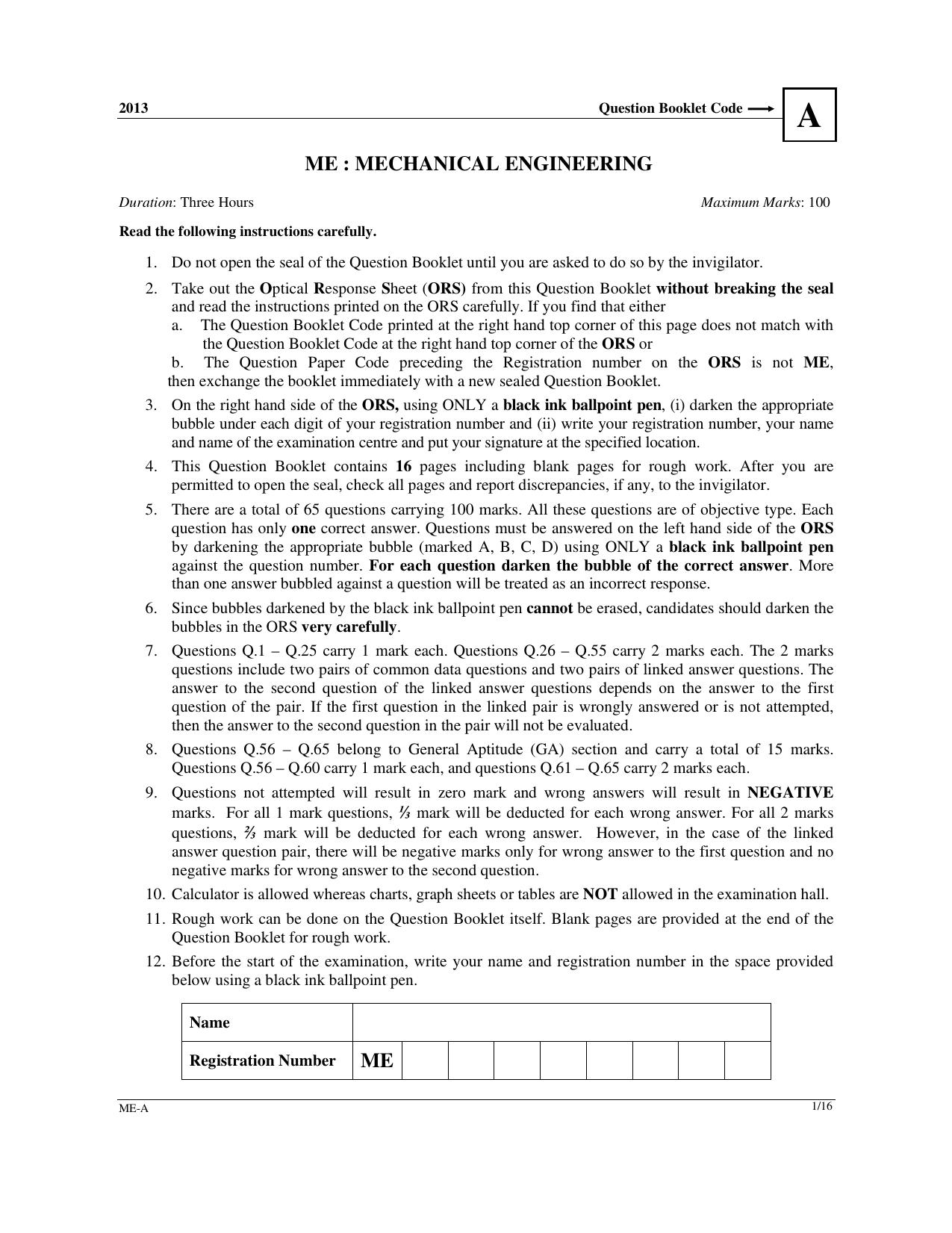GATE 2013 Mechanical Engineering (ME) Question Paper with Answer Key - Page 2