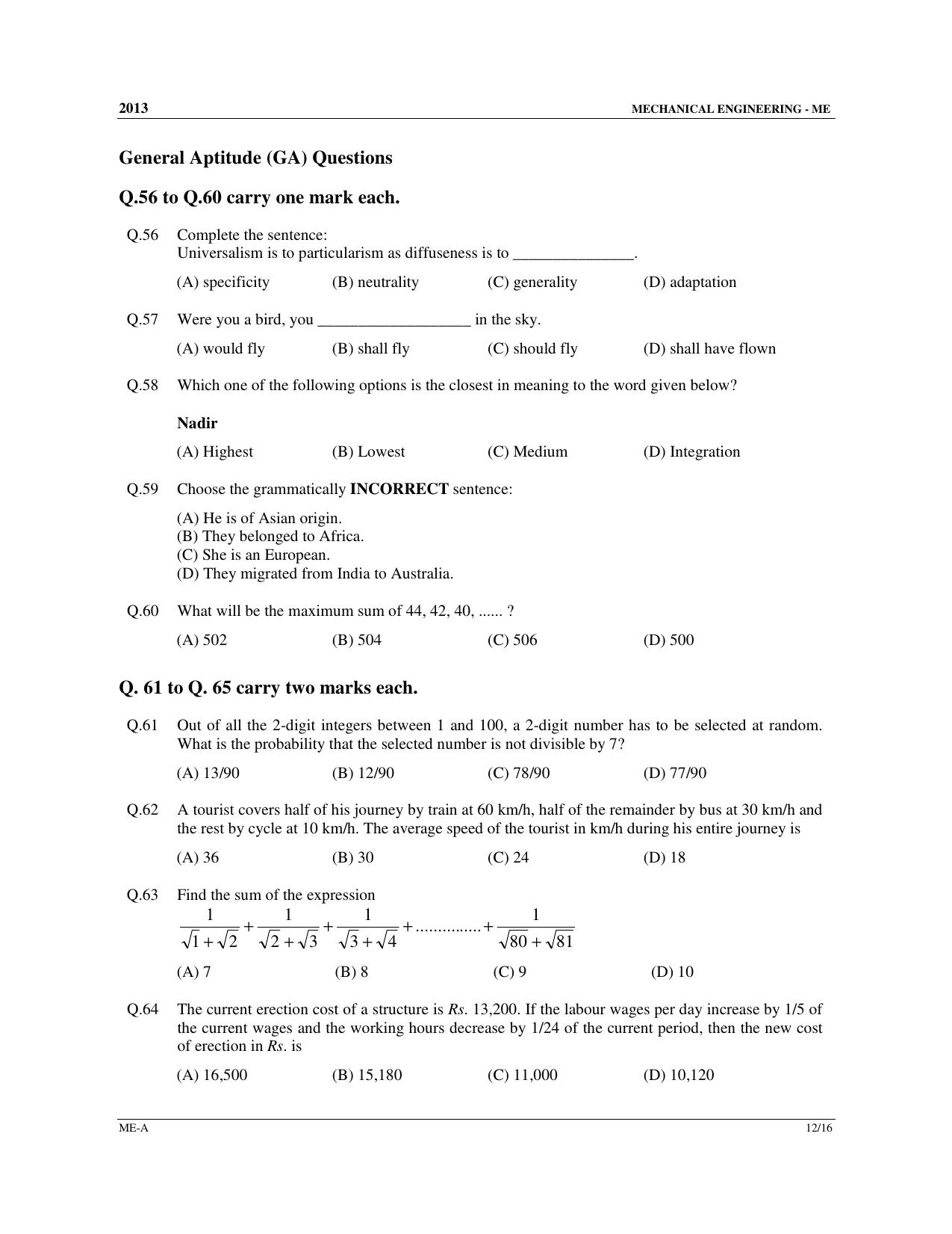 GATE 2013 Mechanical Engineering (ME) Question Paper with Answer Key - Page 13