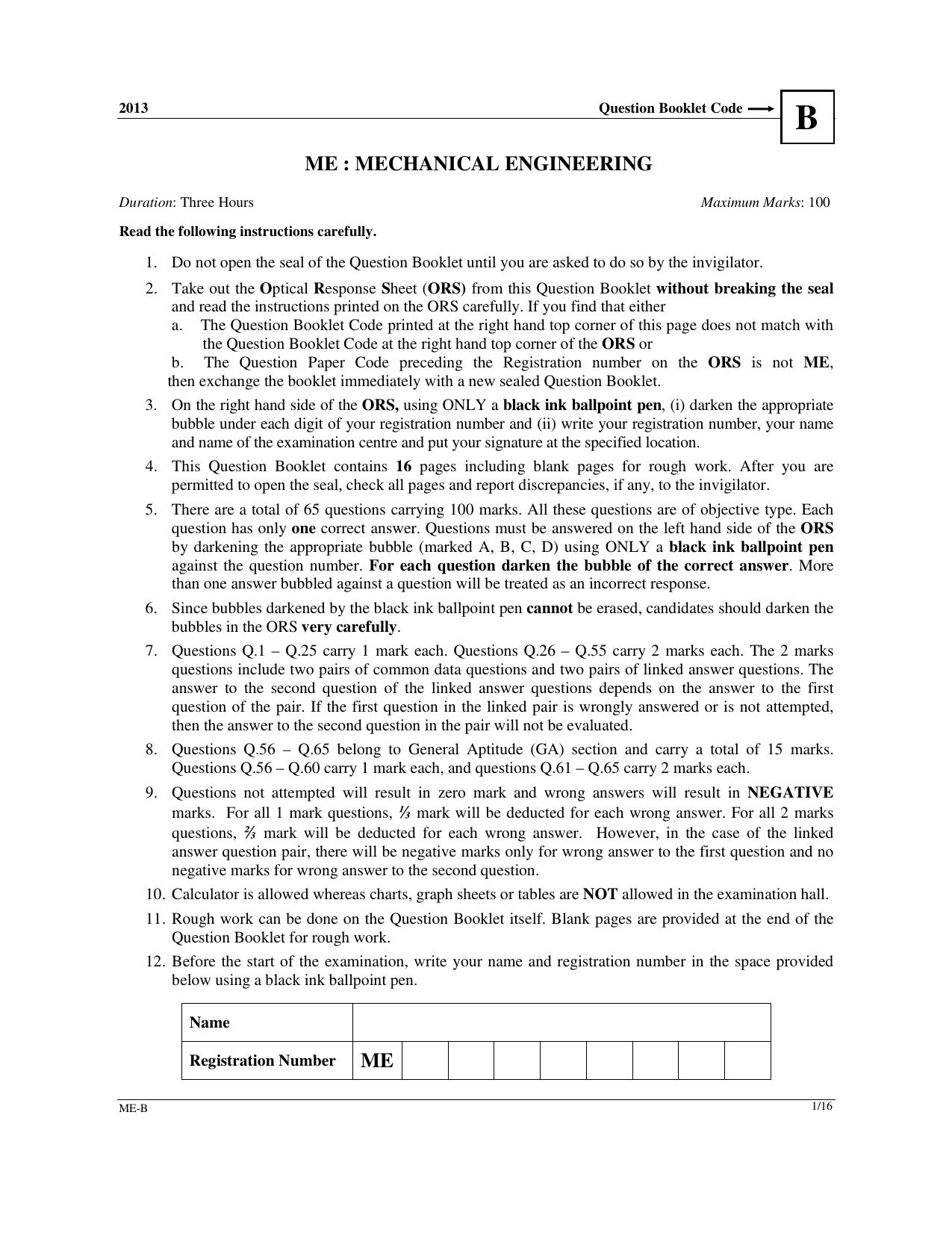 GATE 2013 Mechanical Engineering (ME) Question Paper with Answer Key - Page 16