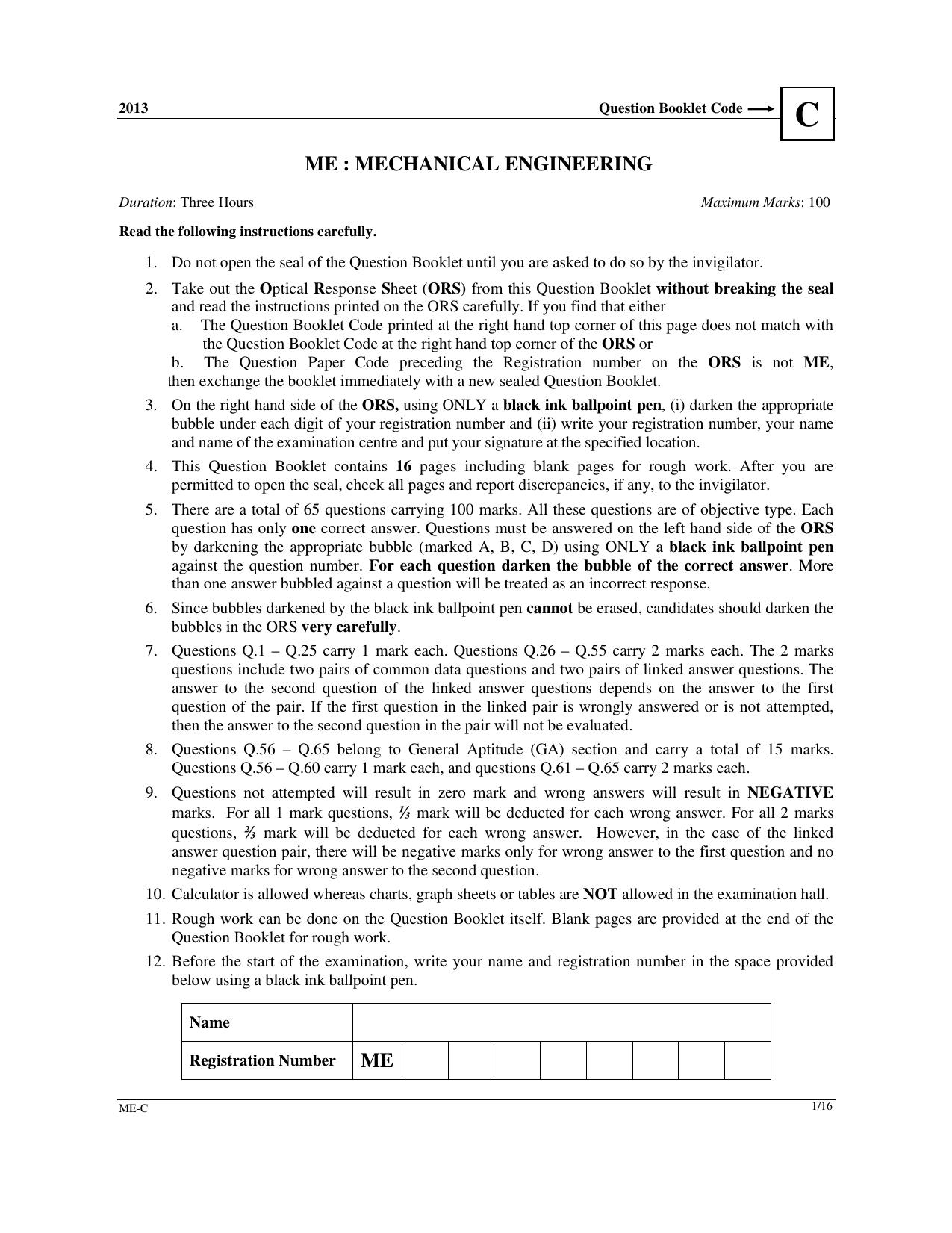 GATE 2013 Mechanical Engineering (ME) Question Paper with Answer Key - Page 30