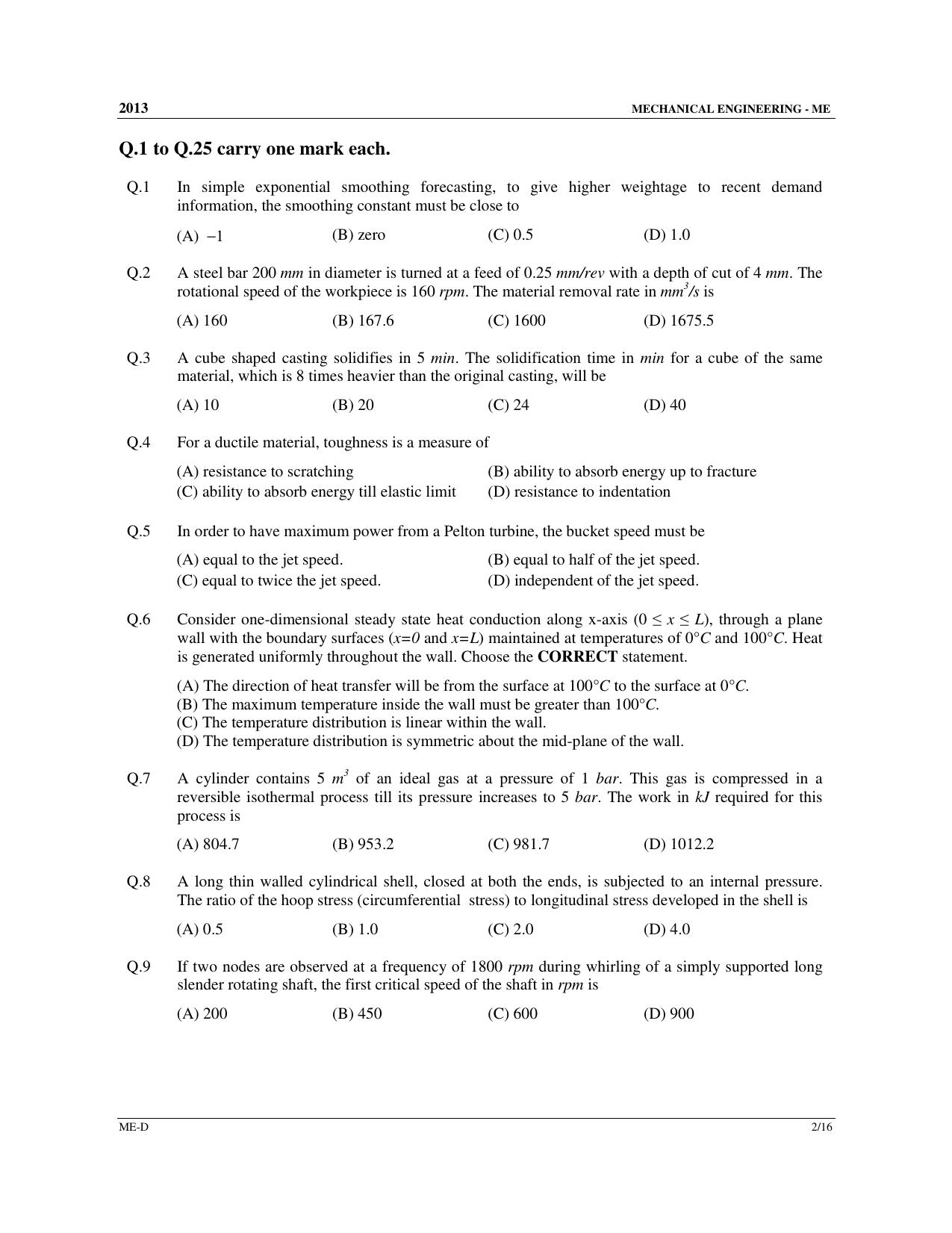 GATE 2013 Mechanical Engineering (ME) Question Paper with Answer Key - Page 45
