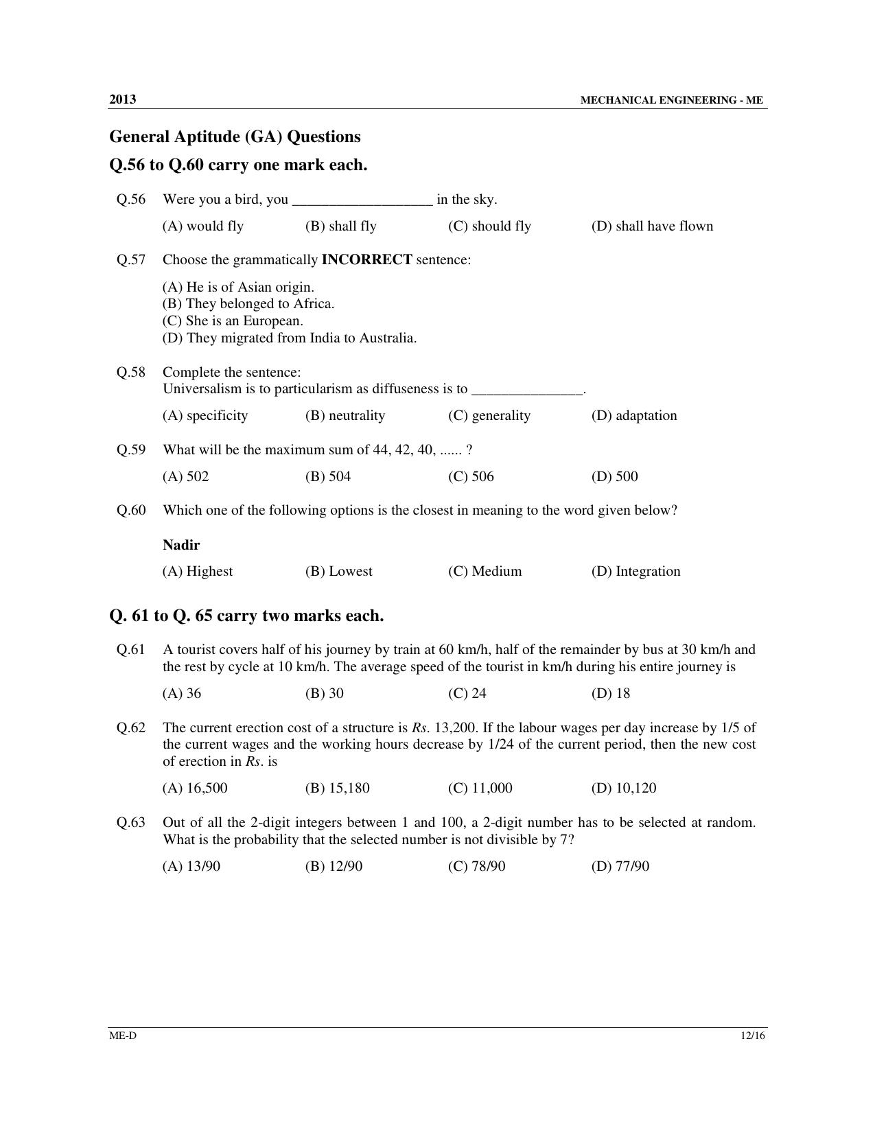GATE 2013 Mechanical Engineering (ME) Question Paper with Answer Key - Page 55