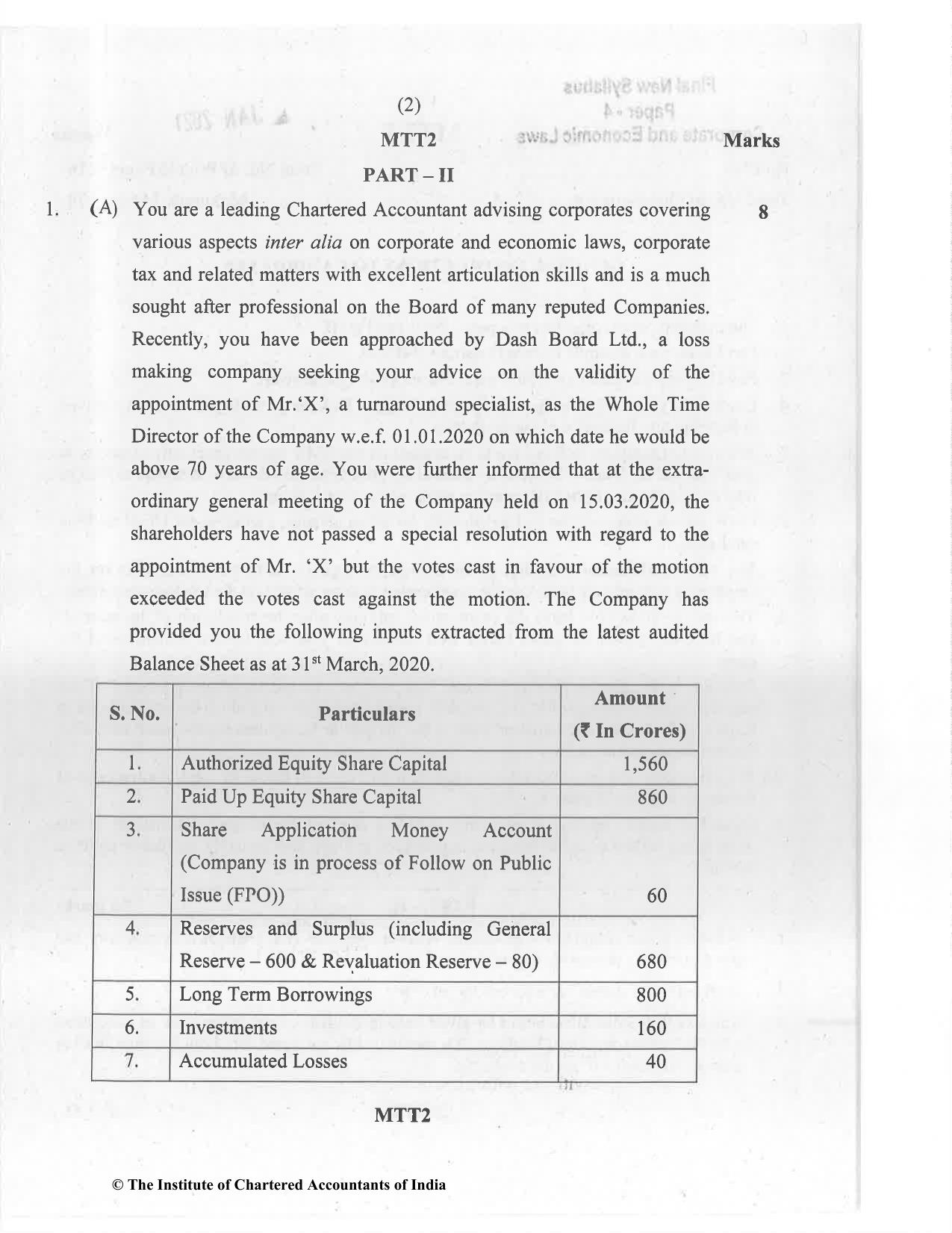 CA Final Jan 2021 Question Paper - Paper 4 – Corporate & Economic Laws - Page 2