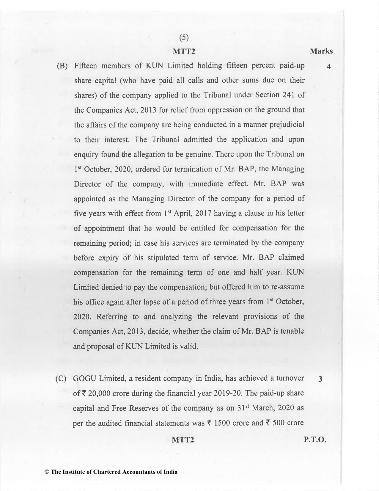 CA Final Jan 2021 Question Paper - Paper 4 – Corporate & Economic Laws - Page 5