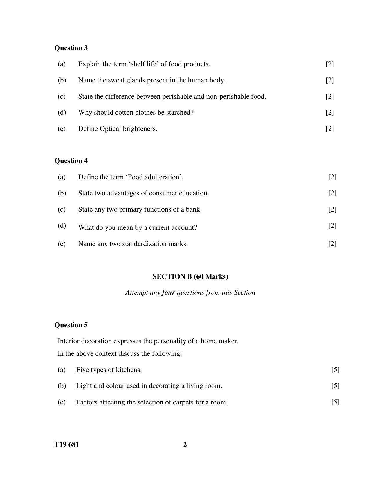 ICSE Class 10 Home Science 2019 Question Paper - Page 2