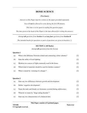 ICSE Class 10 Home Science 2019 Question Paper