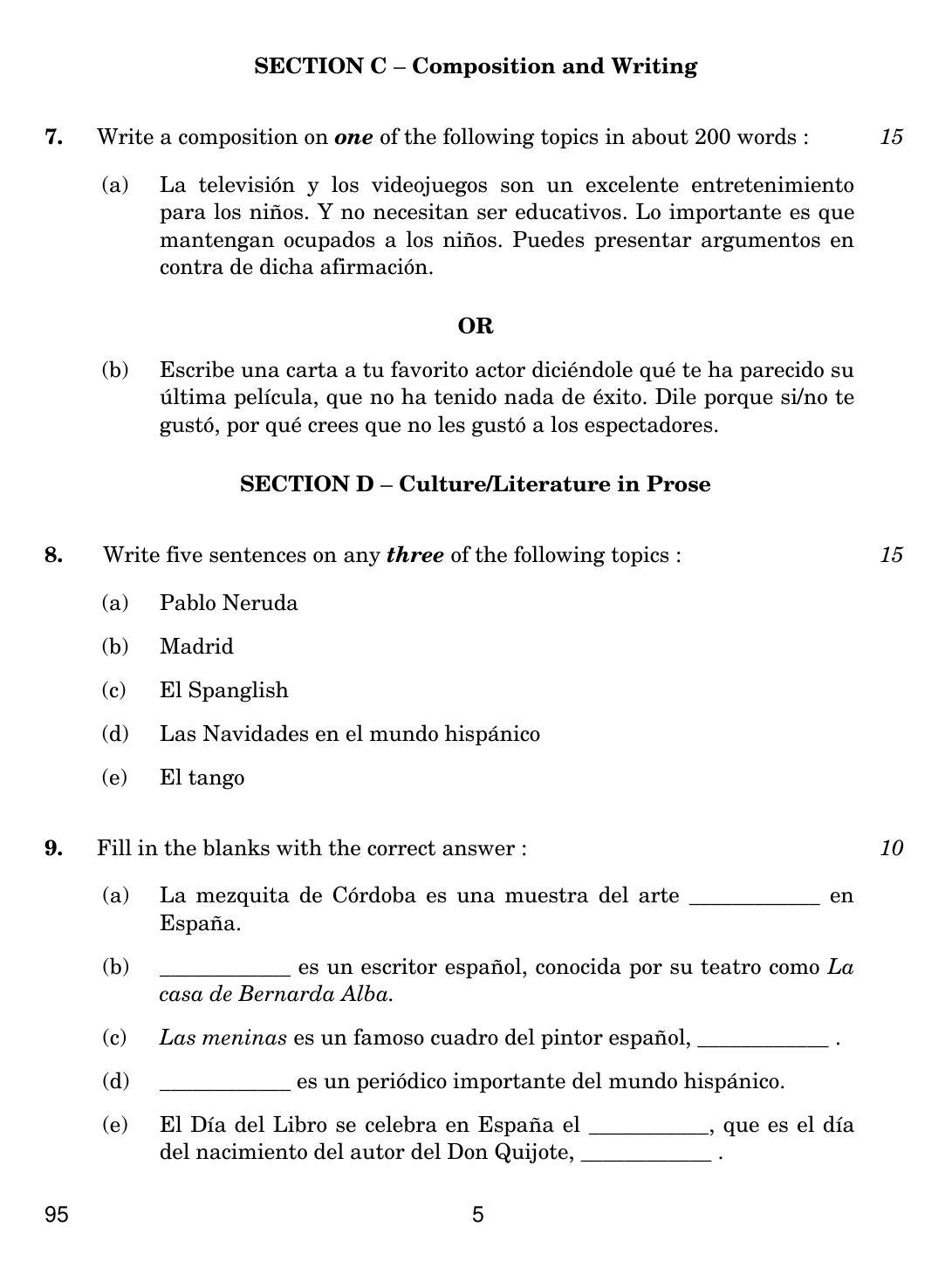 CBSE Class 12 95 Spanish 2019 Question Paper - Page 5