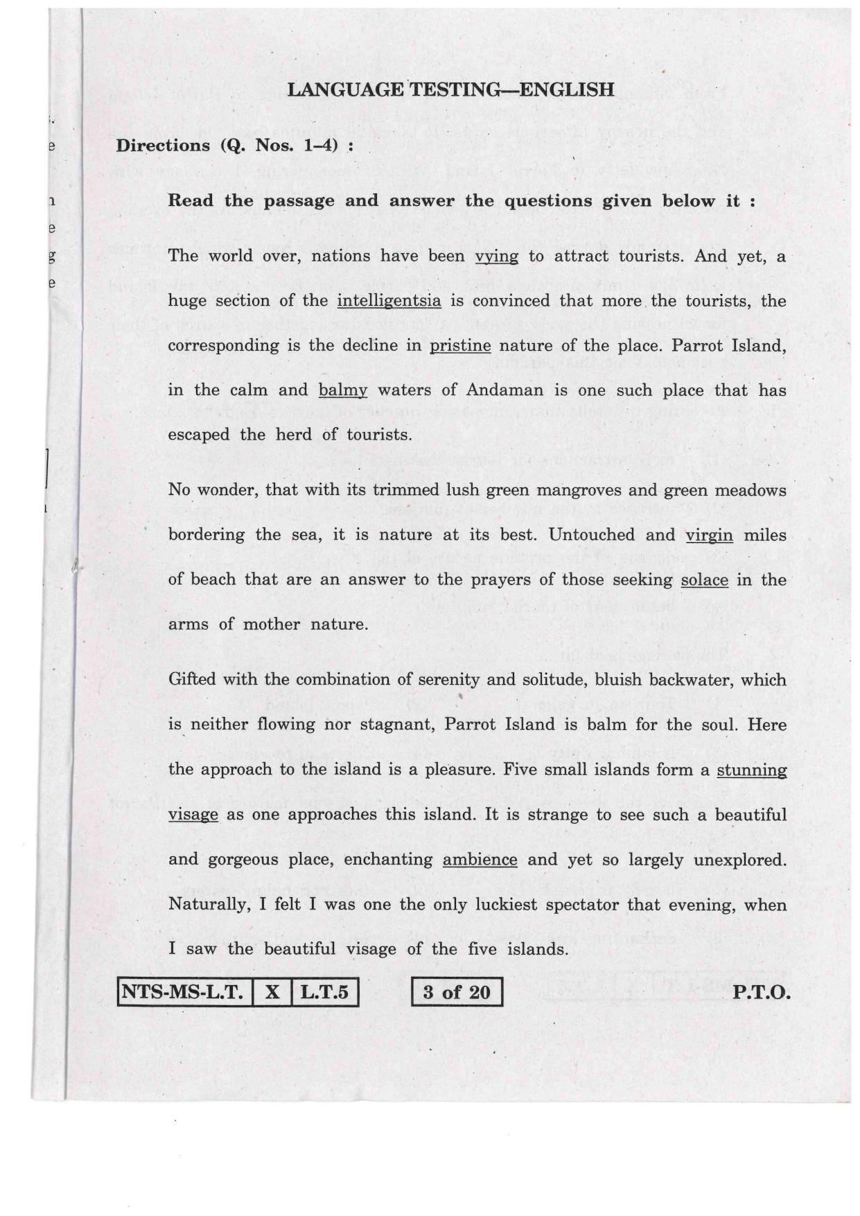 Maharashtra NTSE 2015 LT (English) Question Paper - Page 3