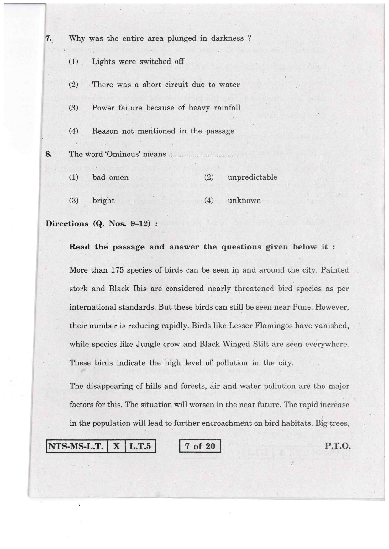 Maharashtra NTSE 2015 LT (English) Question Paper - Page 7
