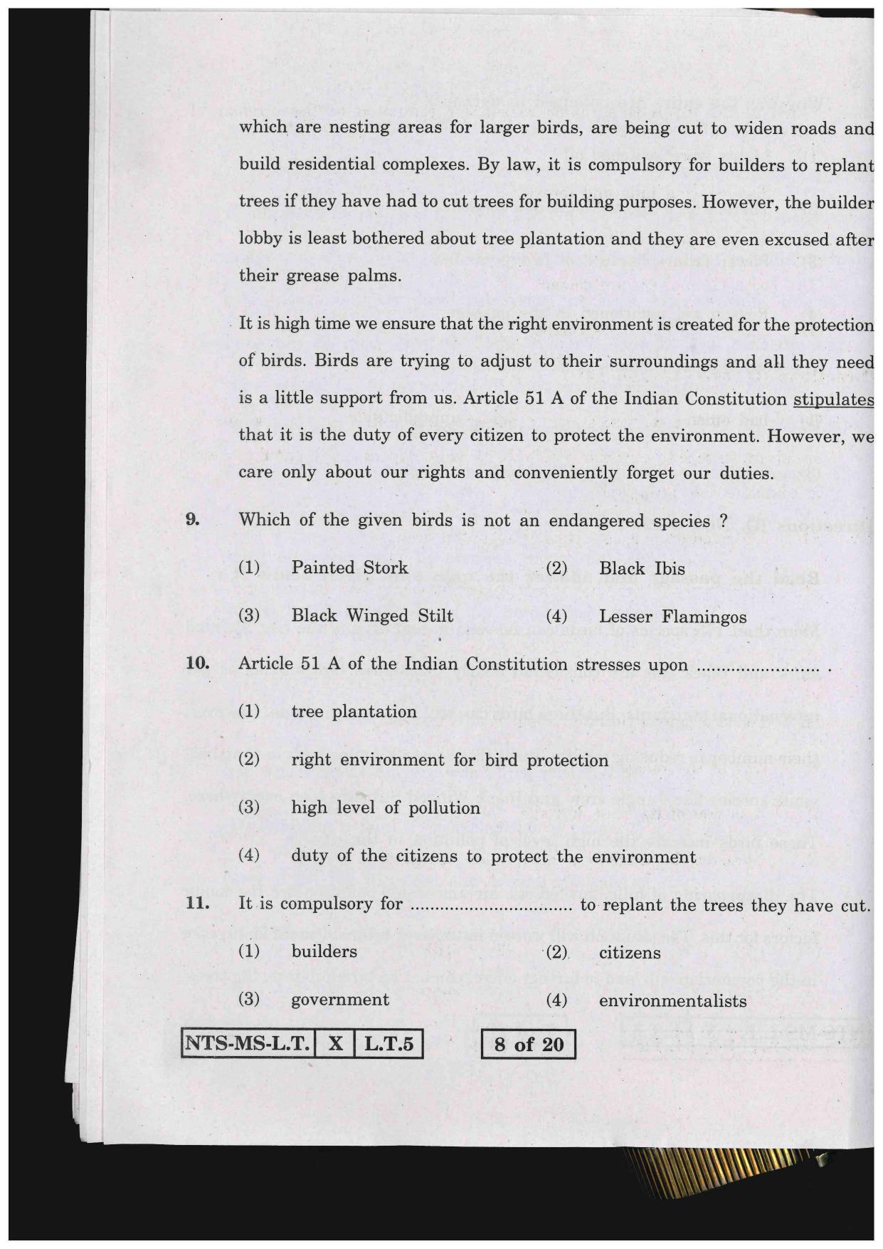 Maharashtra NTSE 2015 LT (English) Question Paper - Page 8