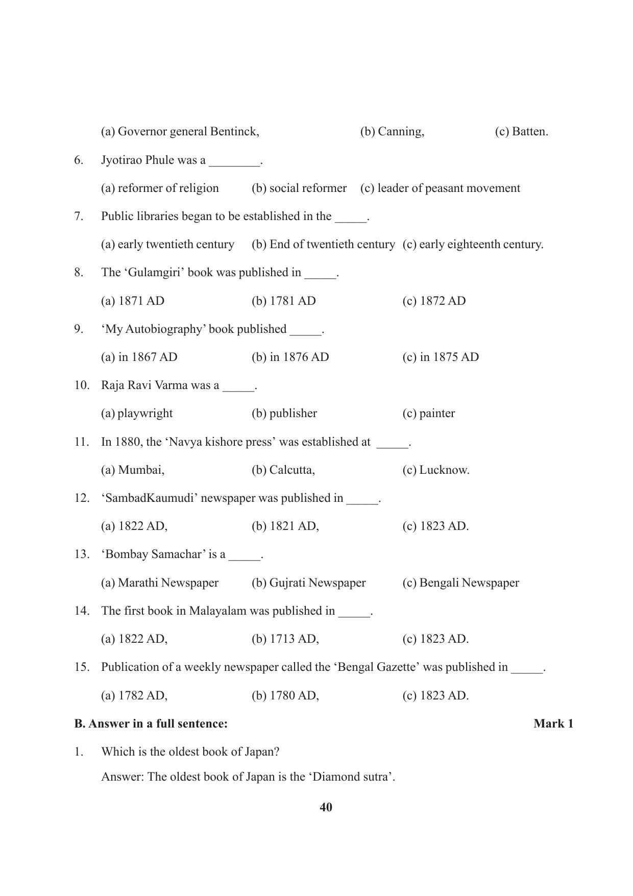 Tripura Board Class 10 Social Science English Version Workbooks - Page 40