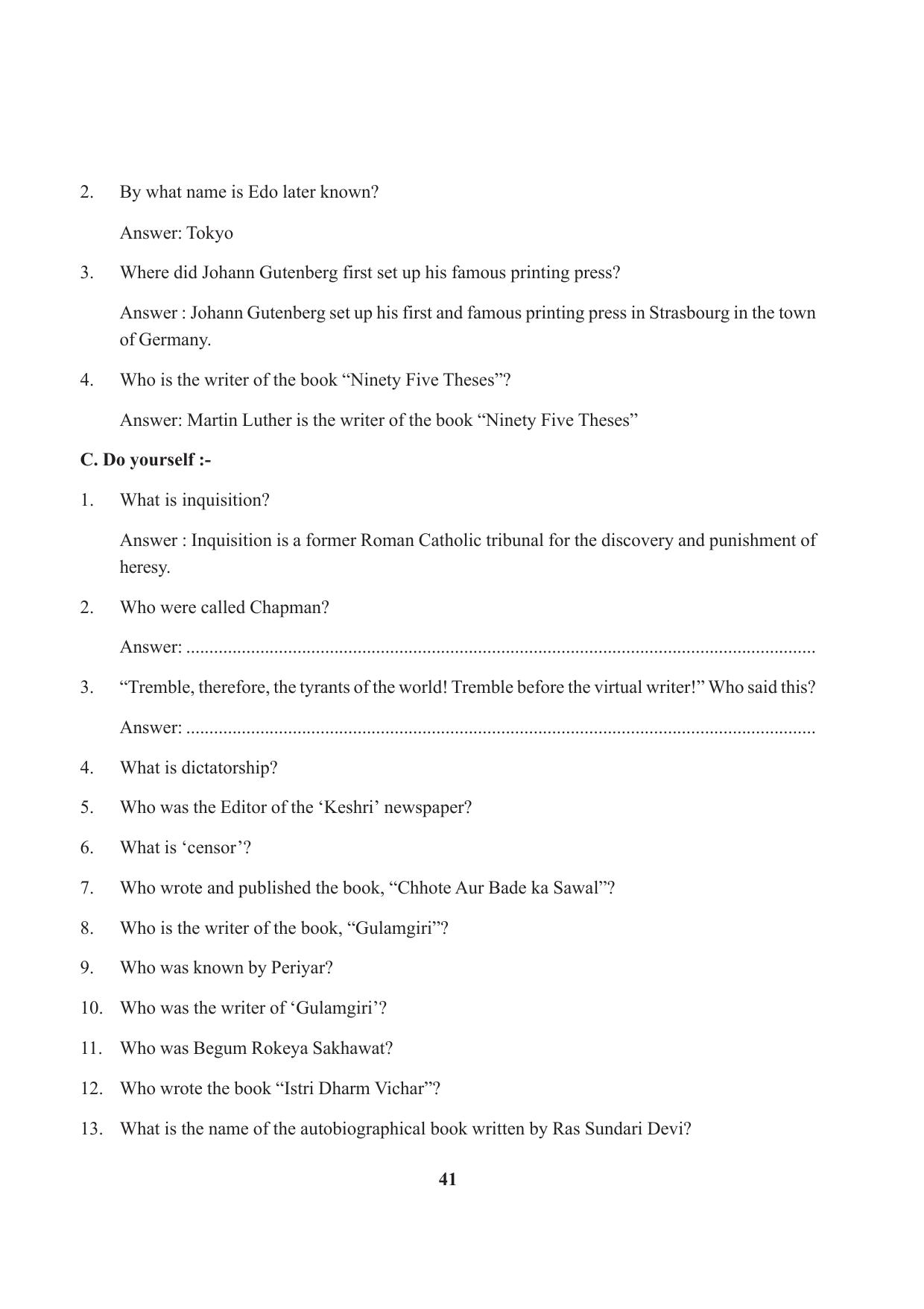 Tripura Board Class 10 Social Science English Version Workbooks - Page 41