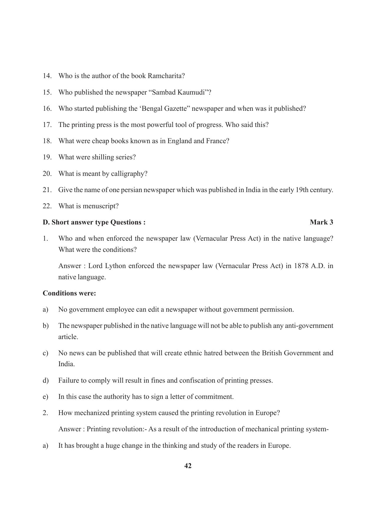 Tripura Board Class 10 Social Science English Version Workbooks - Page 42