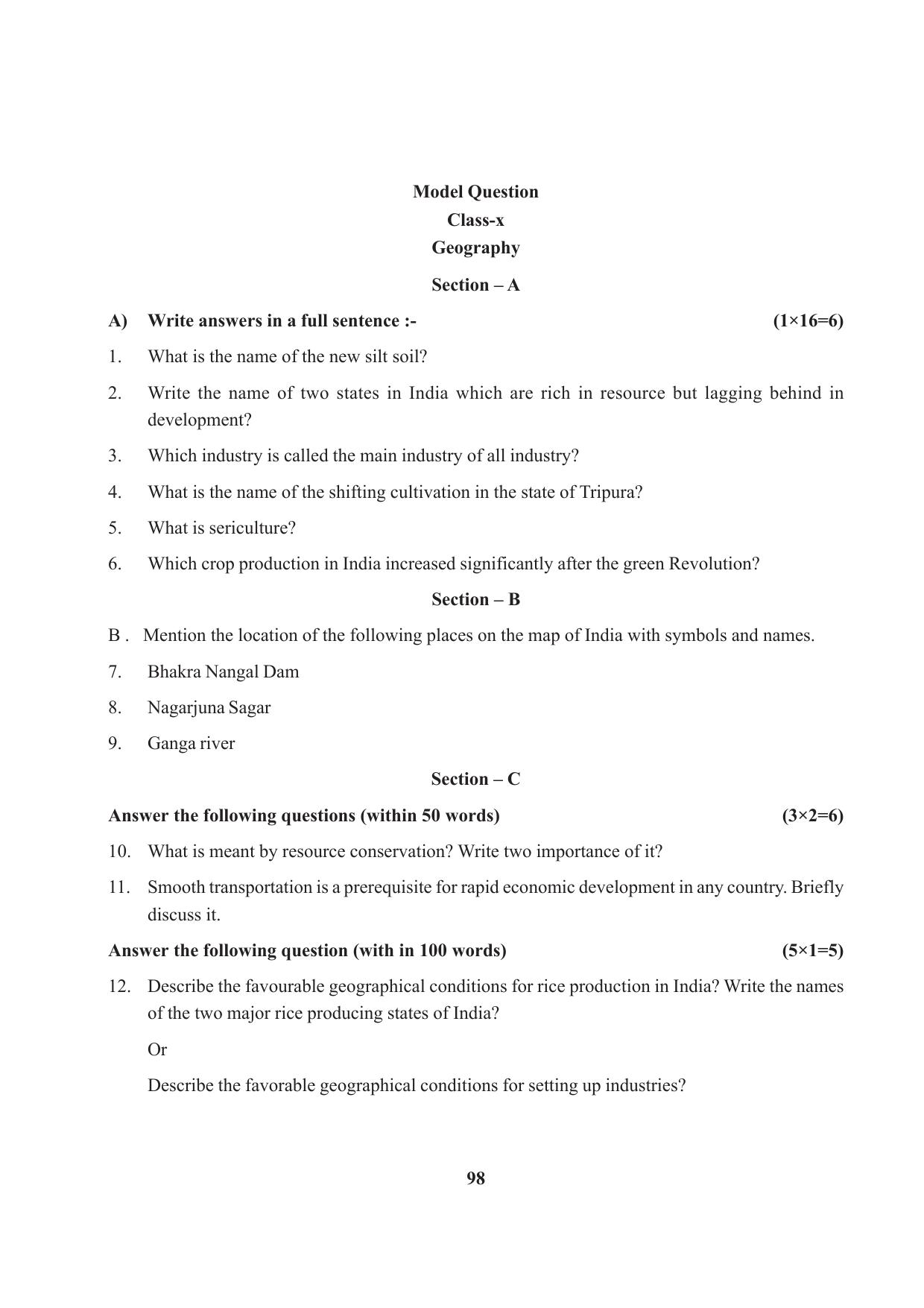 Tripura Board Class 10 Social Science English Version Workbooks - Page 98