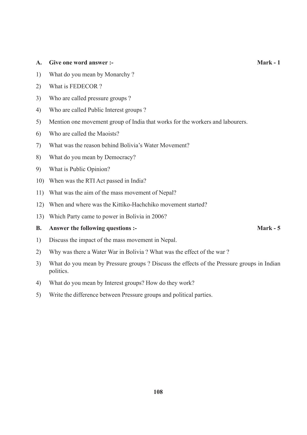 Tripura Board Class 10 Social Science English Version Workbooks - Page 108