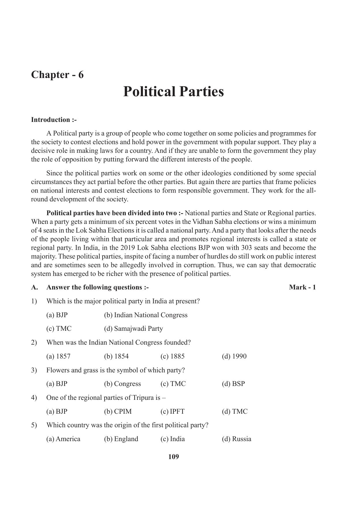 Tripura Board Class 10 Social Science English Version Workbooks - Page 109