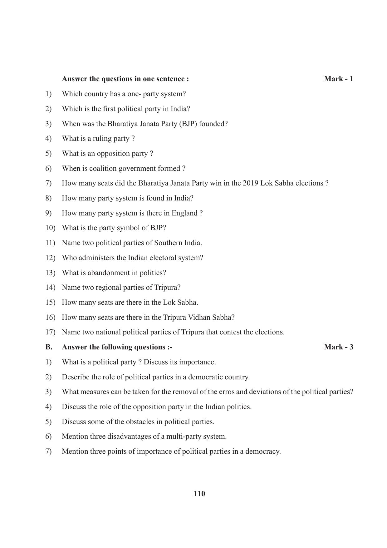 Tripura Board Class 10 Social Science English Version Workbooks - Page 110