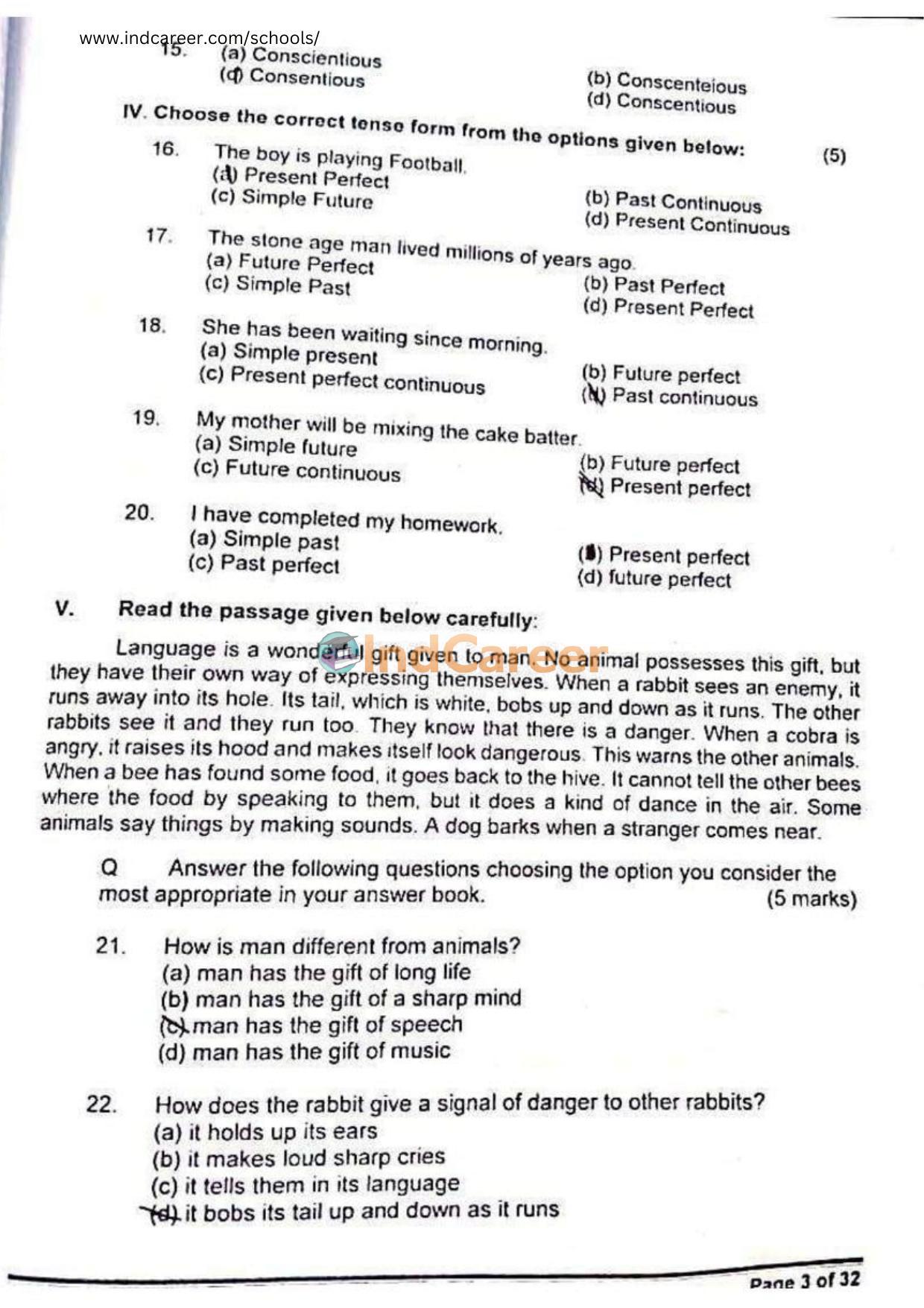 Rashtriya Military School RMS CET 2022 Class 6 Question Paper - Page 3