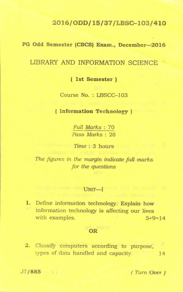 Assam University MLiSc (103) Dec 2013 Question Paper - Page 6