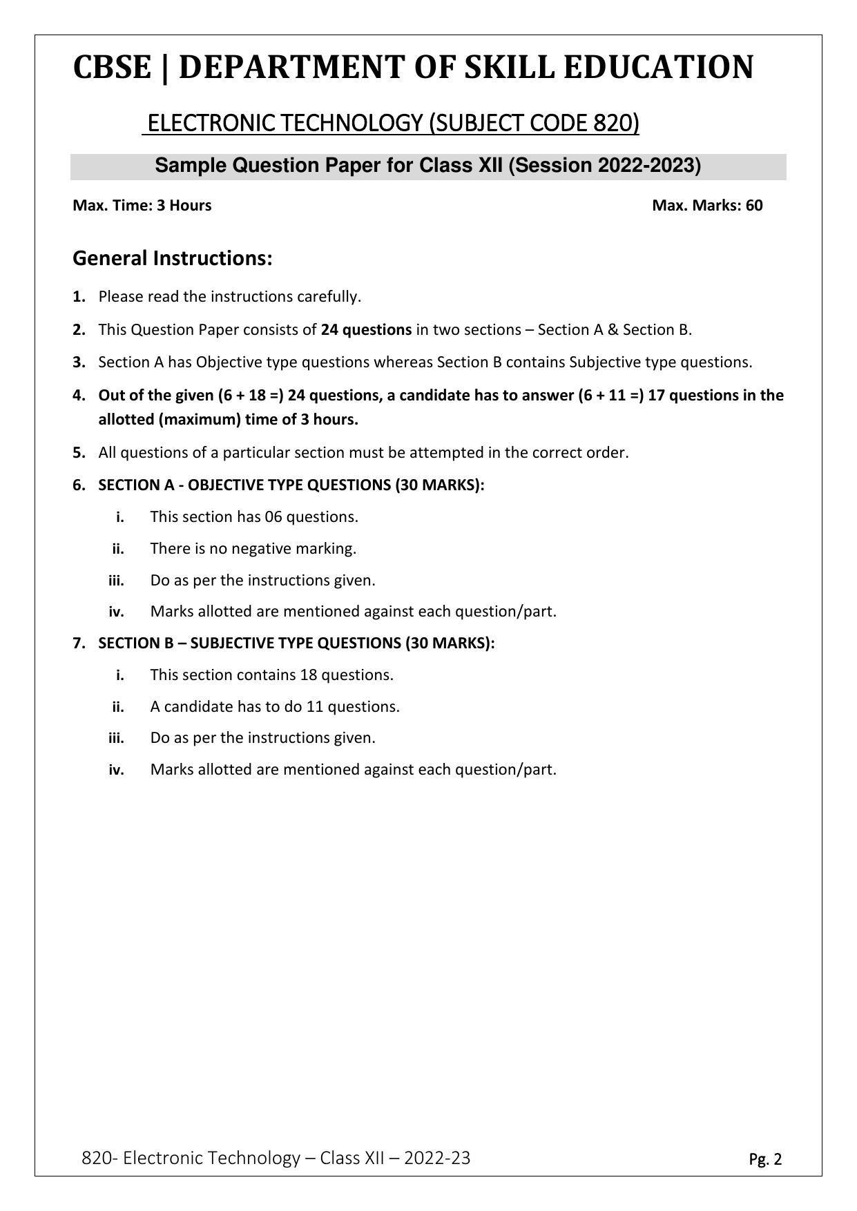 CBSE Class 12 Electronics Technology (Skill Education) Sample Papers 2023 - Page 2