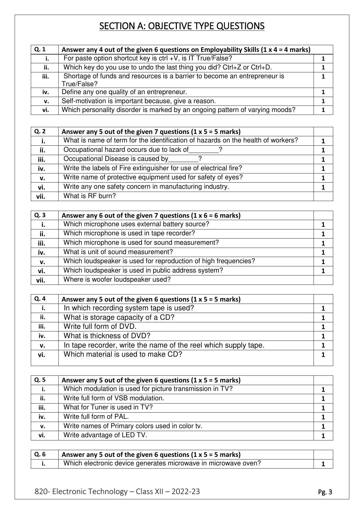CBSE Class 12 Electronics Technology (Skill Education) Sample Papers 2023 - Page 3