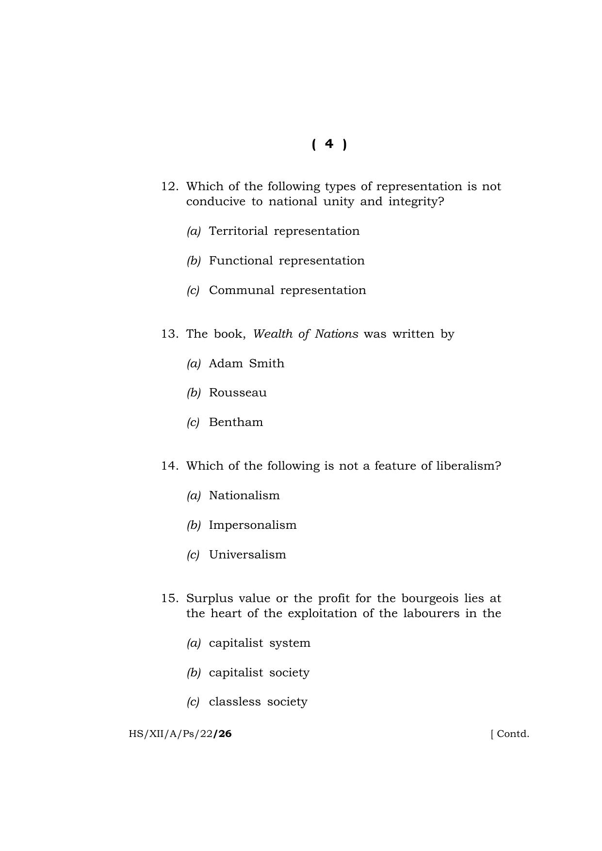 Meghalaya Board (MBOSE) Class 12 POLITICAL SCIENCE  (HS_XII_A_Ps_22) 2022 Question Paper - Page 4