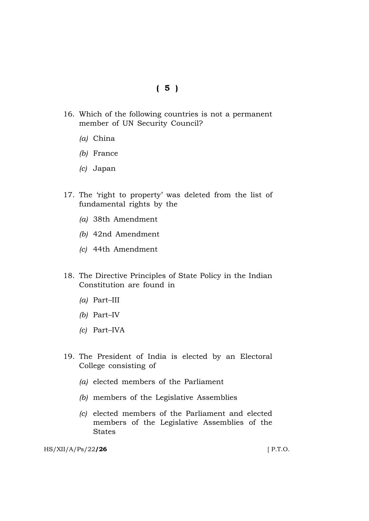 Meghalaya Board (MBOSE) Class 12 POLITICAL SCIENCE  (HS_XII_A_Ps_22) 2022 Question Paper - Page 5