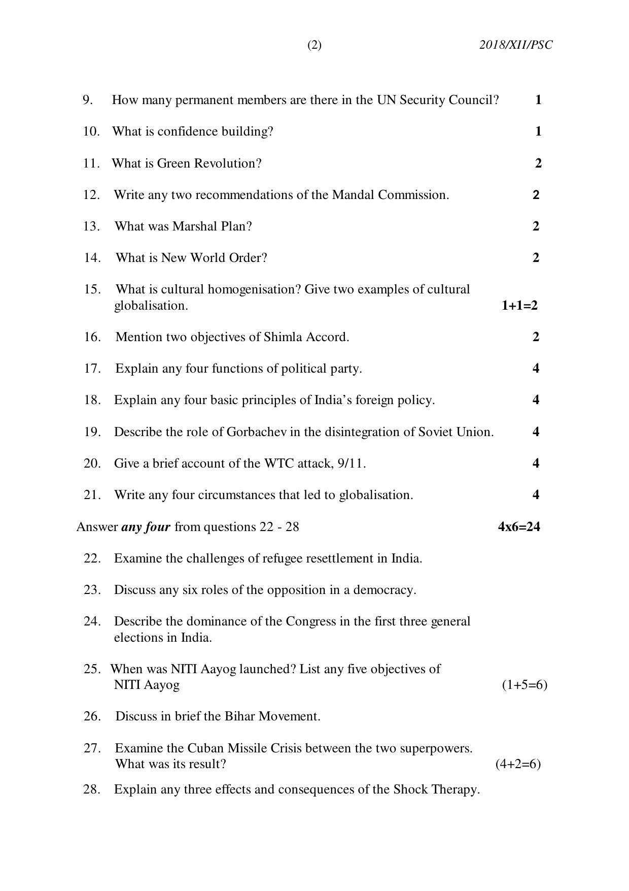 Nagaland Board Class 12 POLITICAL SCIENCE 2018 Question Papers - Page 2